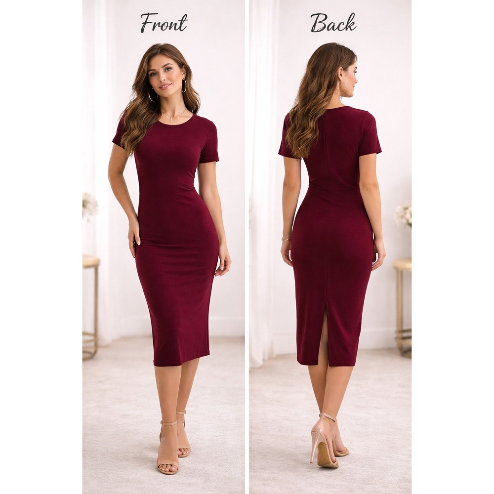 Forever 21 Midi Dress Womens XL Burgundy Minimalist Chic Bodycon